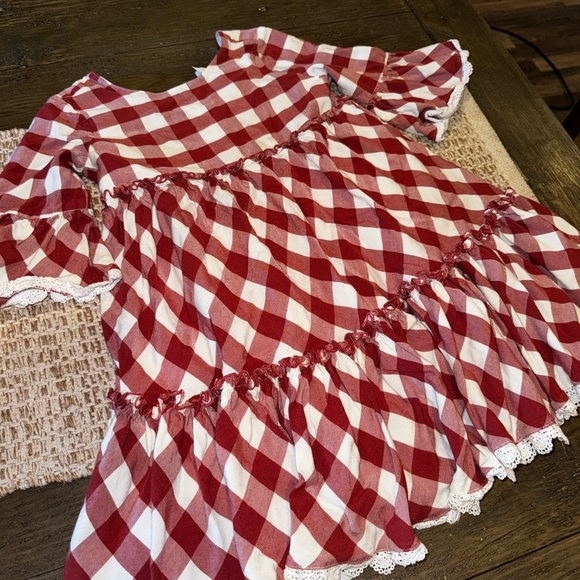 Matilda Jane Rusty Red KASSIDY Flannel Plaid Bell Sleeve Dress Crochet Accents 8 - Picture 7 of 7